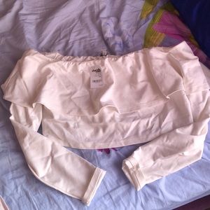 NWT white open shoulder/strapless crop top